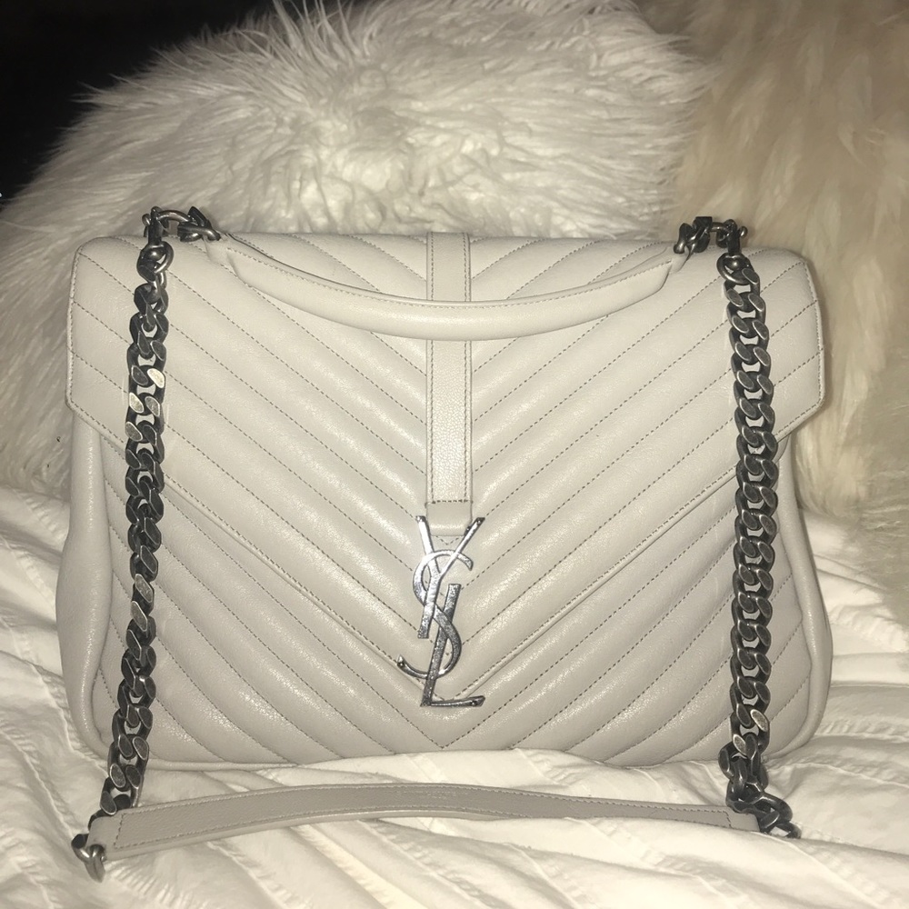 YSL🌟SAINT LAURENT CLASSIC LARGE COLLÈGE LIGHTGREY